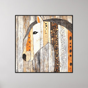Lienzo Caballo geométrico boho de grano de madera rústico
