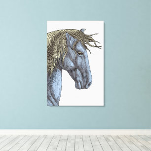 Lienzo Caballo Gris Majestuoso con Melena Fluyente