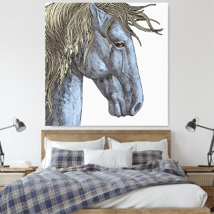 Lienzo Caballo Gris Majestuoso con Melena Fluyente