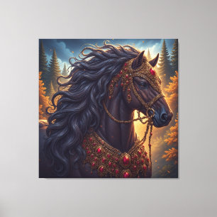 Lienzo Caballo majestuoso con arnés de oro ornamentado