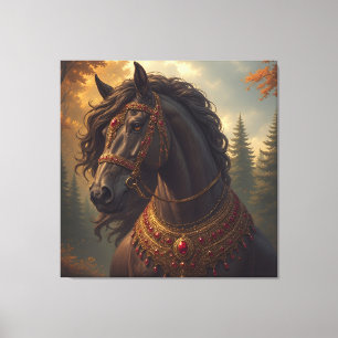 Lienzo Caballo majestuoso con arnés de oro ornamentado