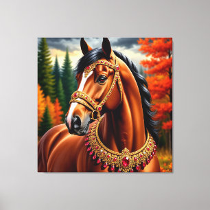 Lienzo Caballo majestuoso con arnés de oro ornamentado