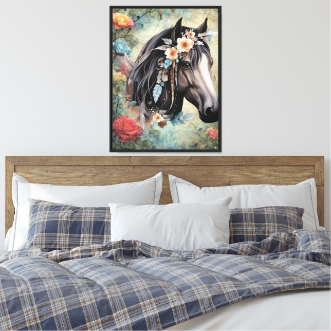 Lienzo Caballo marrón en flores. (Insitu(Dormitorio))