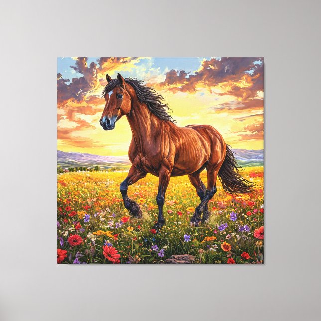 Lienzo Caballo marrón majestuoso corriendo (Anverso)