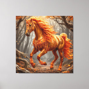 Lienzo Caballo Naranja Majestuoso en Bosque Otoñal