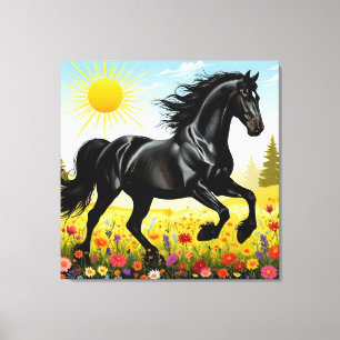 Lienzo Caballo Negro Majestuoso Corriendo