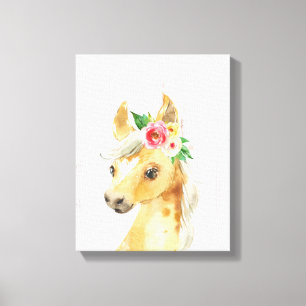 Lienzo Caballo Potro Floral Acuarela