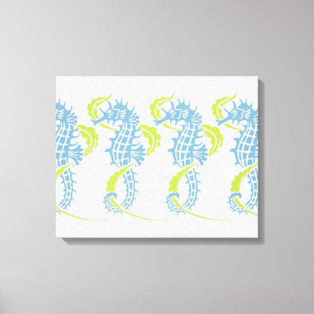 Lienzo Caballos de mar azul oscuro, verde limón y algas m (Anverso)