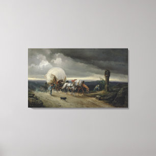 Lienzo Caballos dibujando carros en una colina, 1856