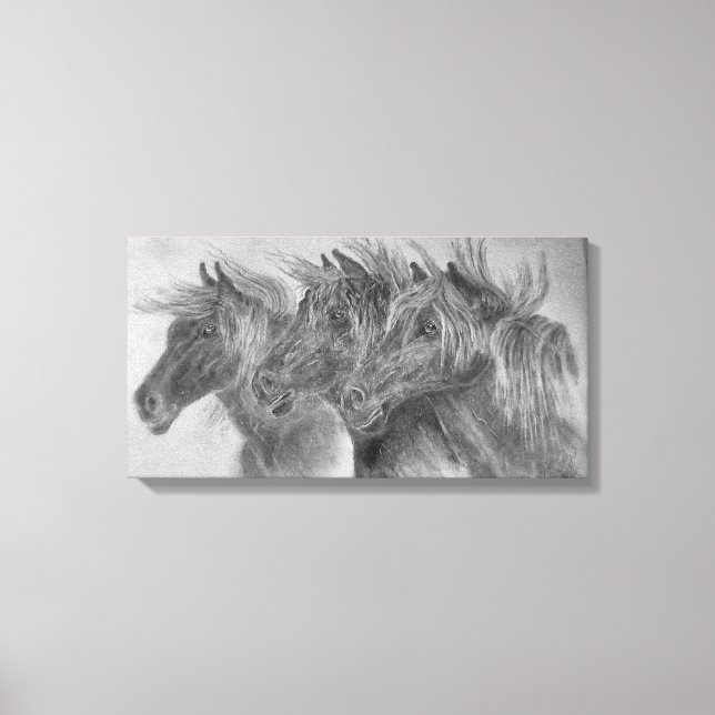 Lienzo Caballos salvajes en el viento (Anverso)