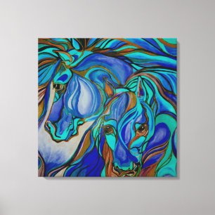 Lienzo Caballos salvajes en marrón y Verde azulado