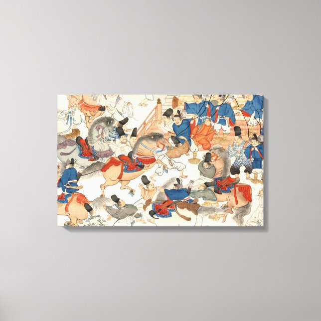 Lienzo Caballos ukiyo-e de la cosecha japonesa de Guay (Anverso)