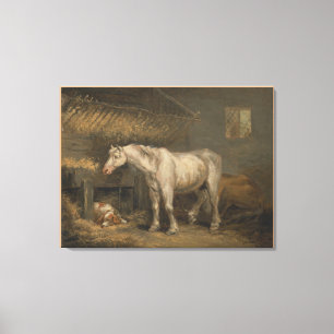 Lienzo Caballos viejos con perro en un establo de George 