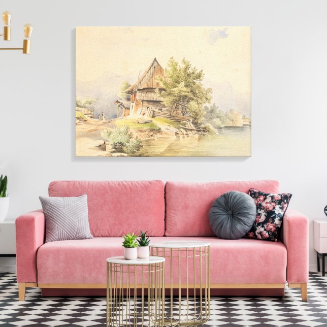 Lienzo Cabaña de madera junto al lago – Carl Lafite (Insitu (Sala de estar))