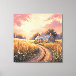 Lienzo Cabaña en el campo - Paisaje de estilo pictórico 
