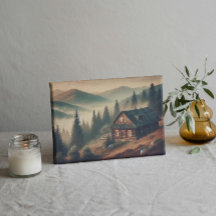 "Cabaña rústica de montaña en la niebla – Bosque v