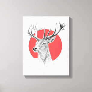 Lienzo Cabeza de ciervo Dibujo de ciervo Círculo rojo Art