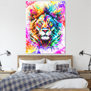 Lienzo Cabeza de león - Pintura colorida de gato de león