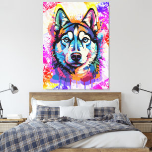 Lienzo Cabeza Husky - Colorida pintura de perro Husky