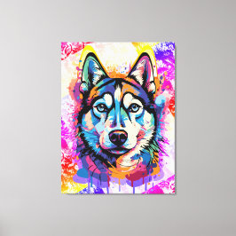 Lienzo Cabeza Husky - Colorida pintura de perro Husky