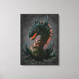 Lienzo Cabeza Regal del Dragón Negro - Color completo