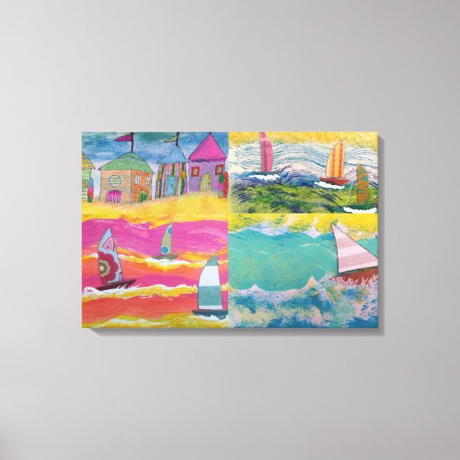 Lienzo Cabinas de playa y veleros (Anverso)