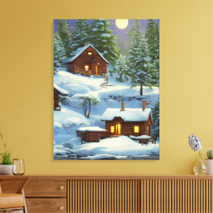 Lienzo Cabinas en el paisaje de la nieve de Woods ARt