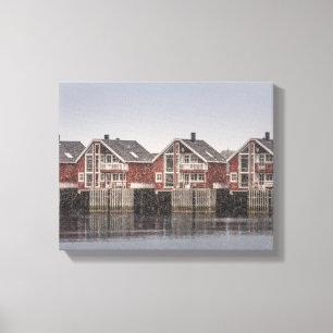 Lienzo Cabinas noruegas en la nieve