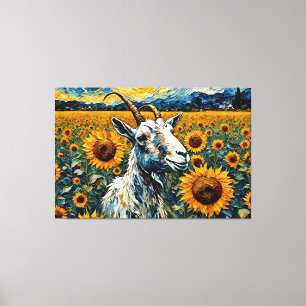 Lienzo Cabra Adorable en un campo de girasol