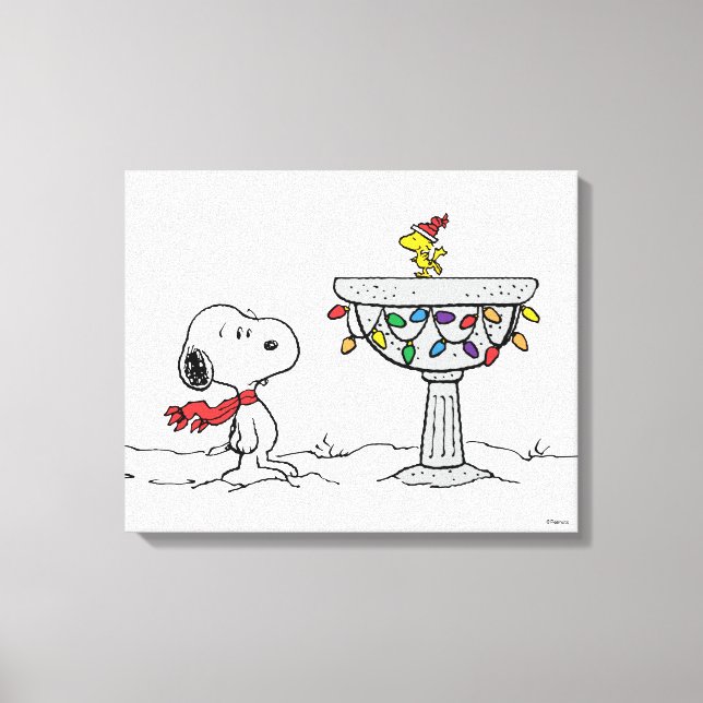 Lienzo Cacahuetes | Baño de aves congelado Snoopy & Woods (Anverso)