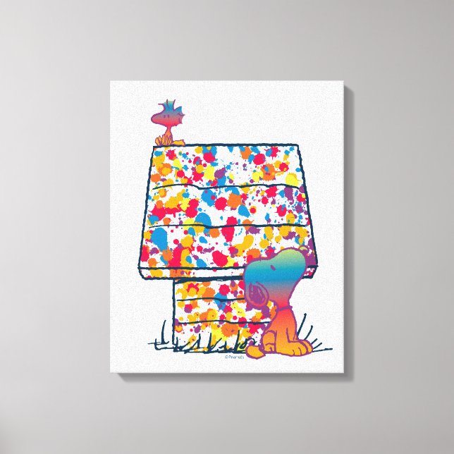 Lienzo Cacahuetes | Pintura arcoiris de Snoopy y Woodstoc (Anverso)
