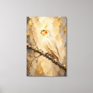 Lienzo Cacatúa dorada beige elegante lujo impasto