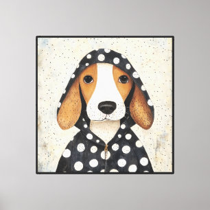 Lienzo Cachorro Beagle Triste con Sudadera de Lunares
