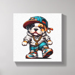 Lienzo Cachorro Bulldog Adorable Ropa Urbana Perro Dibujo
