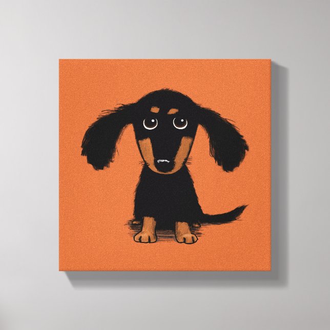 Lienzo Cachorro de Dachshund de Pelo Largo (Anverso)