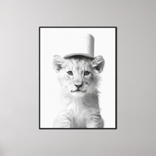 Lienzo Cachorro de León Divertido con Sombrero de Papel H