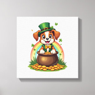 Lienzo Cachorro duende afortunado vintage Arcoíris Olla d