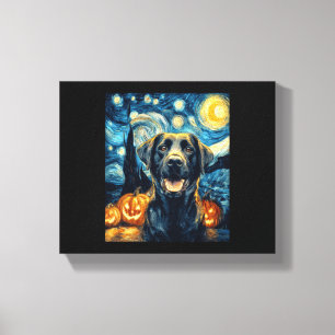 Lienzo Cachorro Labrador Negro Adorable Calabaza de Hallo
