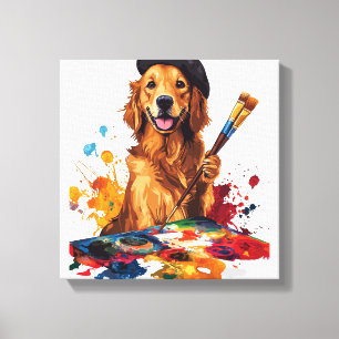 Lienzo Cachorro Pintor � Perro Artístico con Caballete