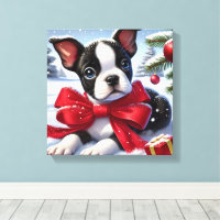 Cachorro rojo en escena de Navidades nevados