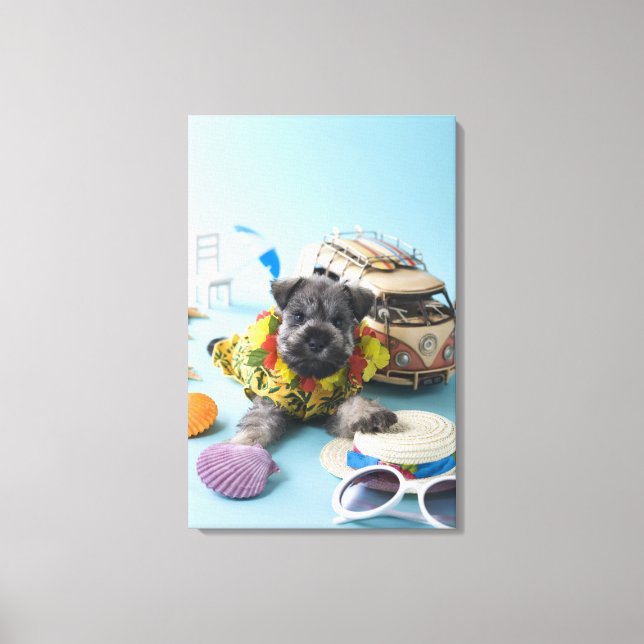 Lienzo Cachorro Schnauzer en miniatura y vacaciones de ve (Anverso)