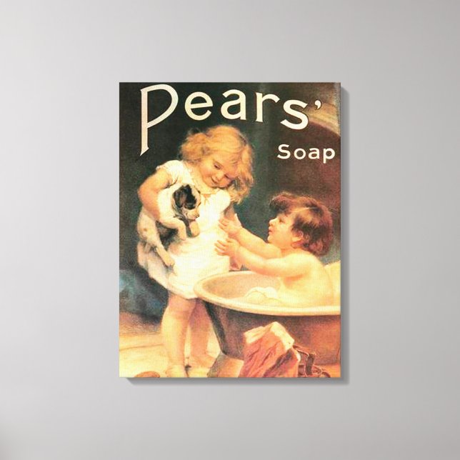 Lienzo Cachorro Tomando Un Baño Antiguo Vintage (Anverso)