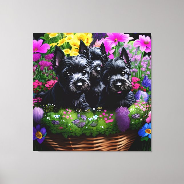 Lienzo Cachorros más terráneos de Escocia en una cesta 6 (Anverso)