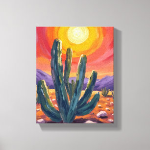 Lienzo Cactus del desierto   Pintura de paisaje natural a