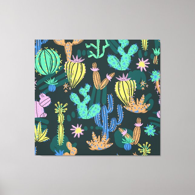 Lienzo Cactus dibujado a mano: sin costuras escandinavas. (Anverso)