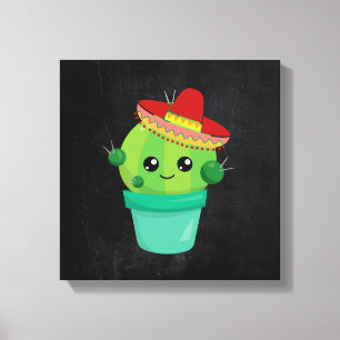 Lienzo Cactus en un Sombrero en el tablero negro