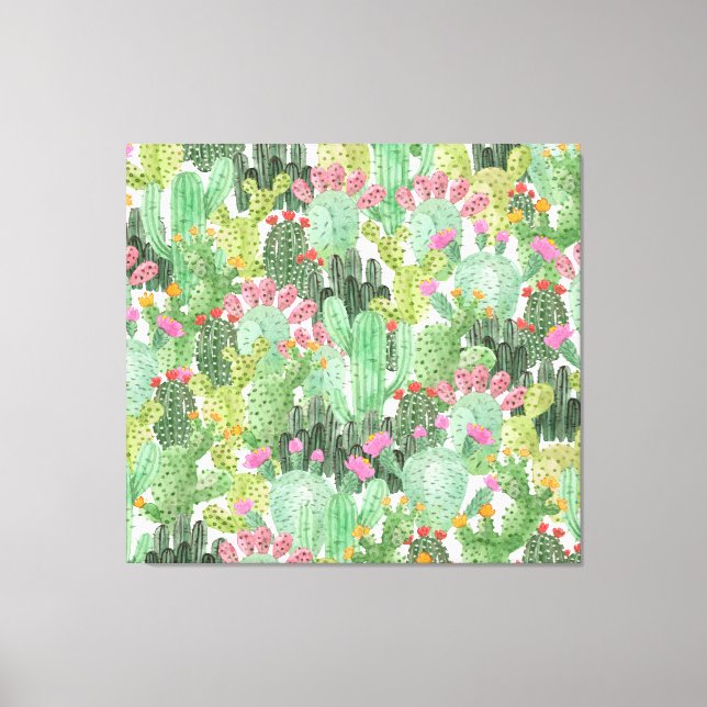 Lienzo Cactus pintado a mano: verde desierto (Anverso)