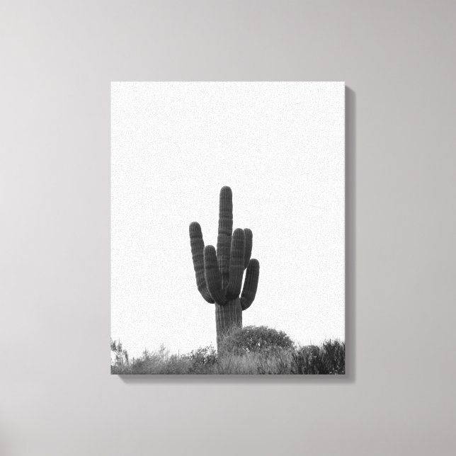 Lienzo Cactus Saguaro blanco y negro sobre la colina 16x2 (Anverso)