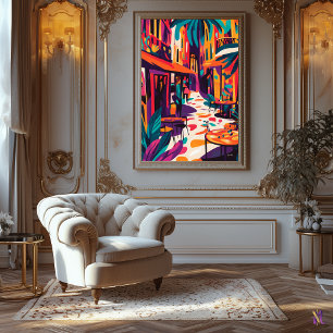 Lienzo Café al aire libre colorido en estilo fauvista