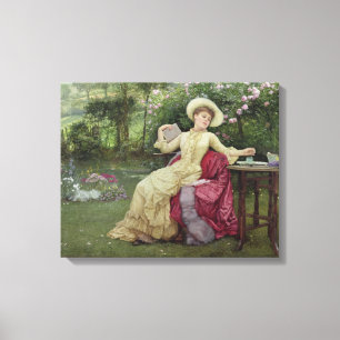 Lienzo Café de consumición y lectura en el jardín (w/c